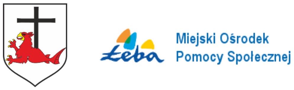 Herb Łeby i Miejskiego Ośrodka Pomocy Społecznej i napis MIejski Ośrodek Pomocy Społecznej
